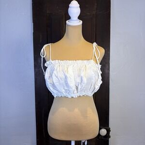 Brand New PaperMoon Woman's Smocked Crop‎ Top Size L White Coquette Cottagecore